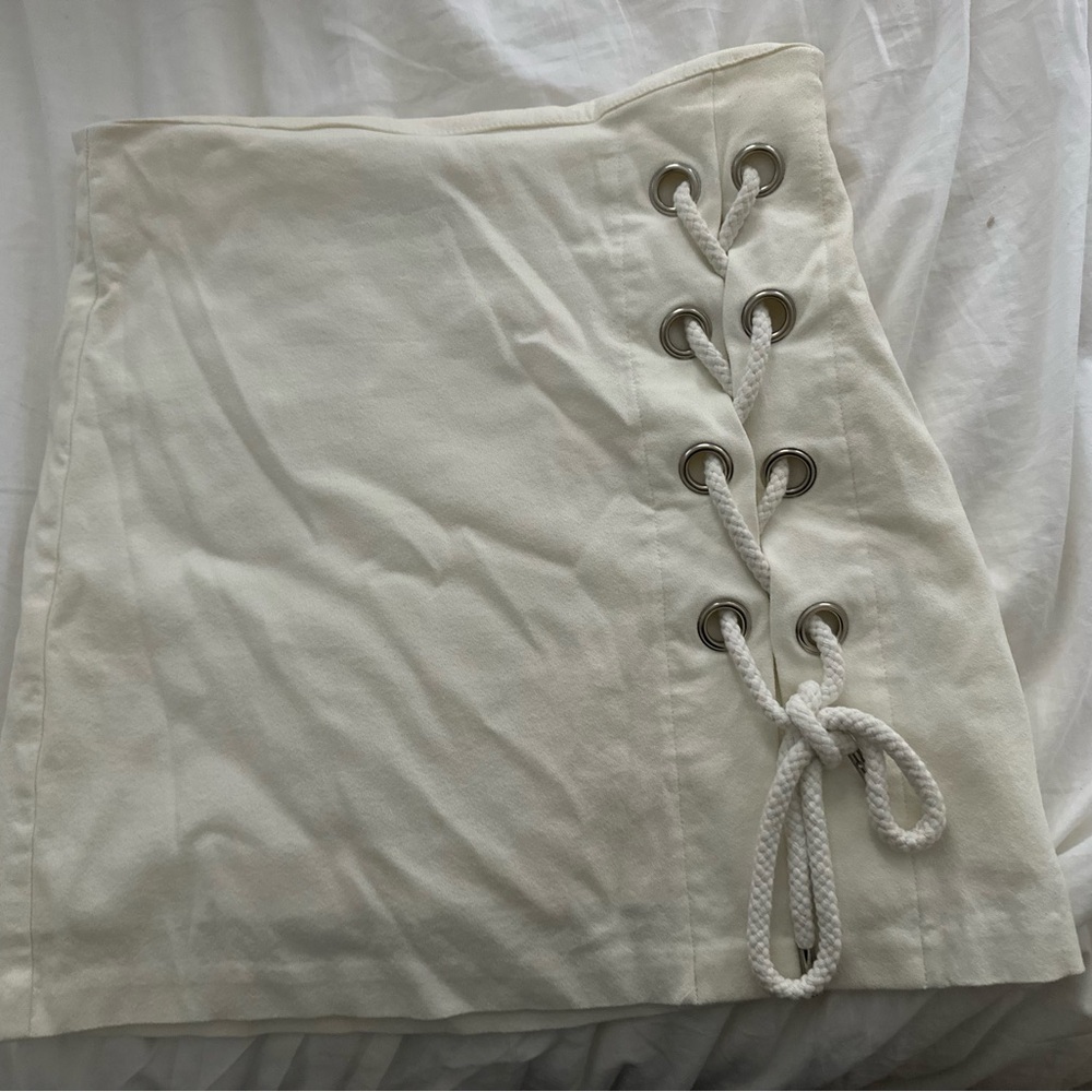 White Lace-Up Mini Skirt